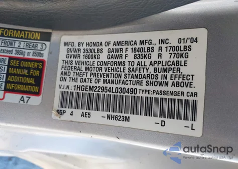 2004 Honda Civic Ex from USA, damaged, VIN 1HGEM22954L030490